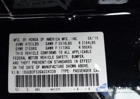 2016 Acura Tlx V6 Tech z USA, uszkodzony, nr VIN 19UUB3F53GA004338